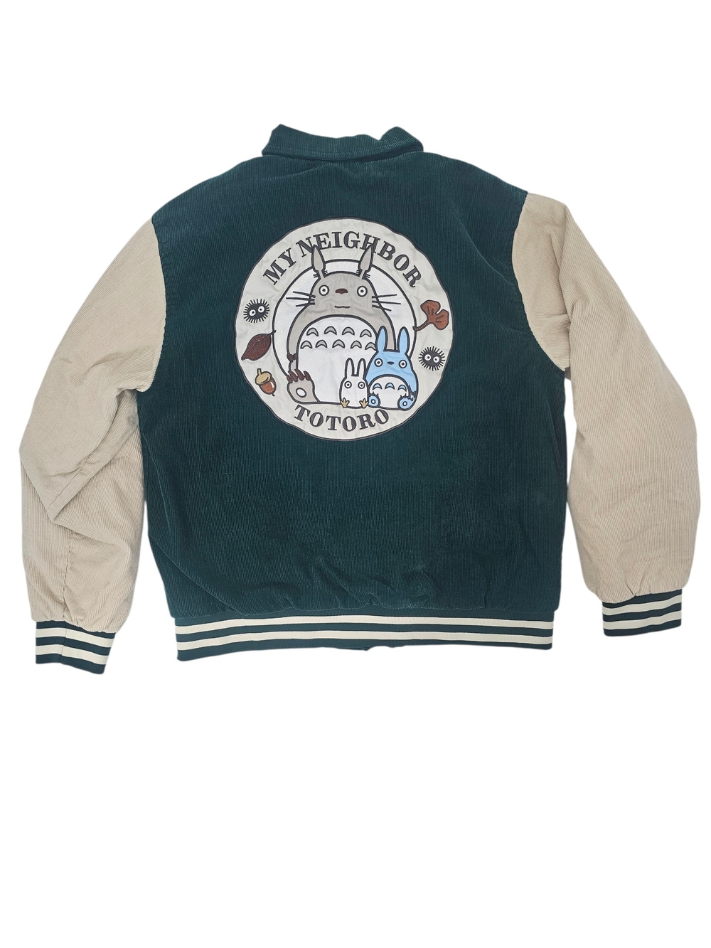 Studio Ghibli My Neighbor Totoro Corduroy Varsity Jacket Unisex XL Forest Green - Picture 2 of 9